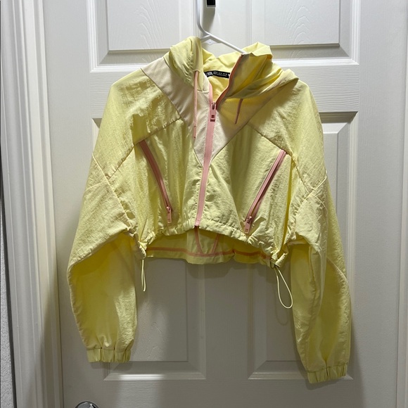 Zara Jackets & Blazers - Zara Yellow and Pink Cropped Windbreaker Jacket